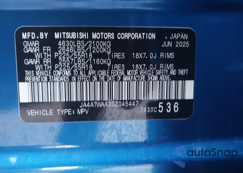 2025 Mitsubishi Eclipse Cross Black Edition S-Awc/Se S-Awc/Sel from USA, damaged, VIN JA4ATWAA3SZ045447